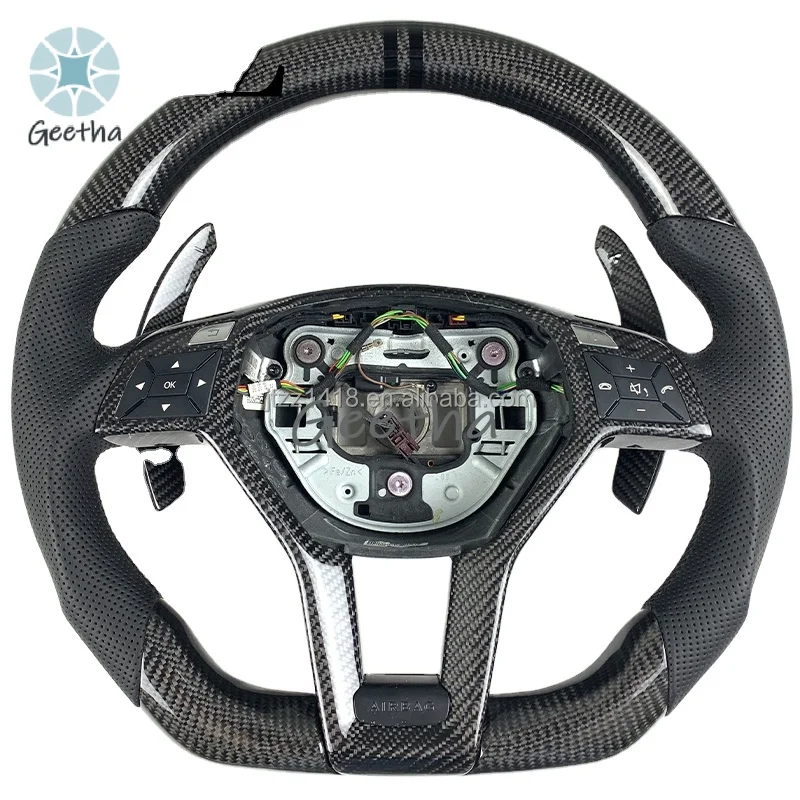 

For Mercedes Benz A45 W204 W212 W218 W117 W116 C a GLC CLS Class 2009 2010 2011 2012 2014 Steering Wheel Carbon Fiber Leather