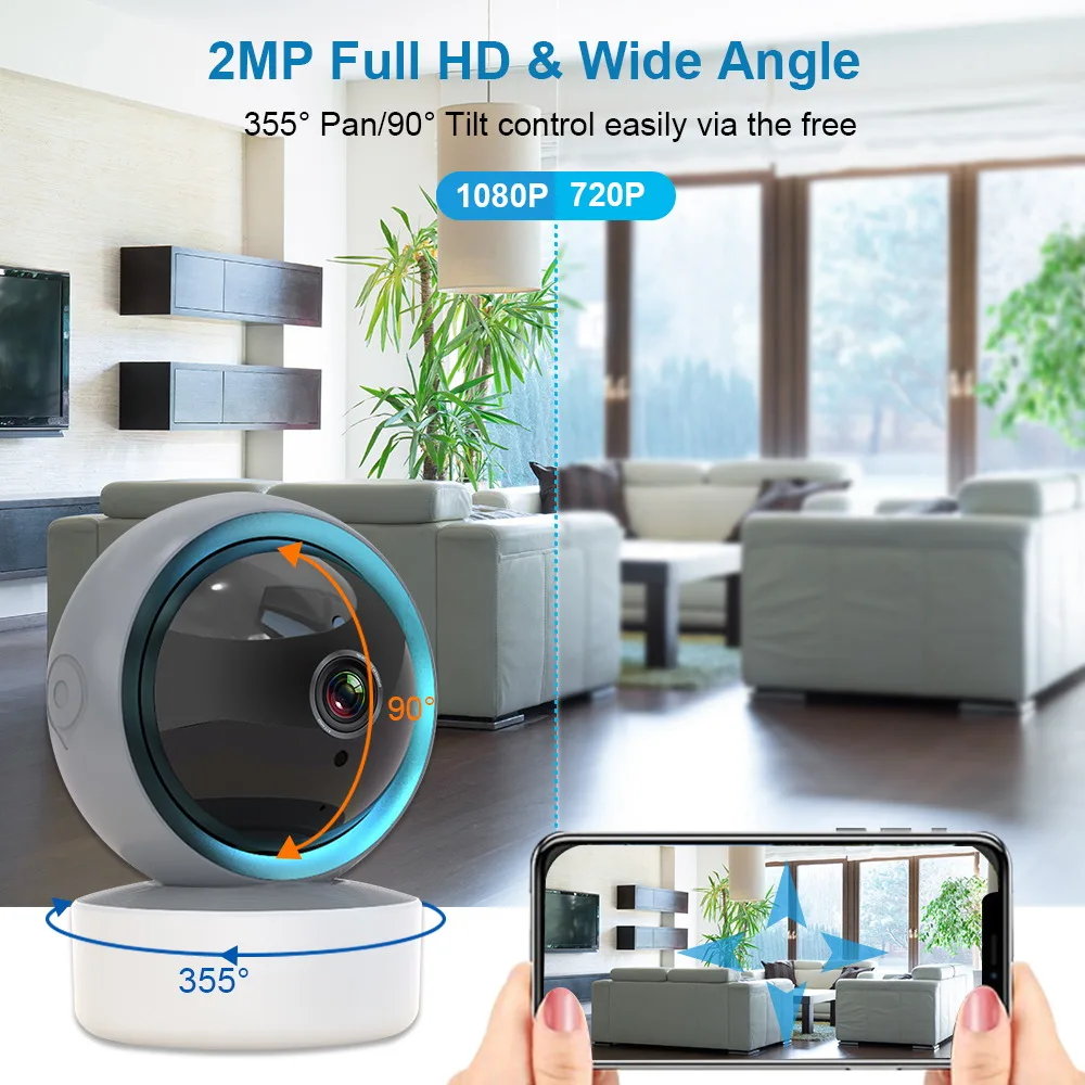

1080P Full HD PTZ WiFi Camera 355° Pan 90° Tilt Motion Detection Auto Tracking Two-Way Audio Night Vision Home Security Camera