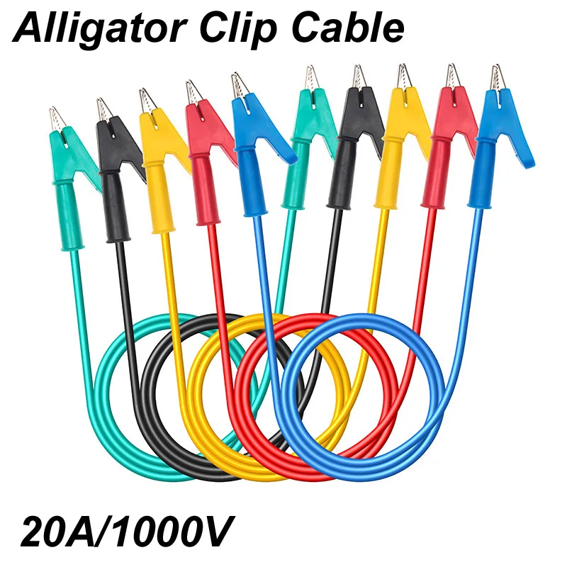 1m 5 Color 20A/1000V Alligator Clips Test Leads Dual Ended Crocodile Wire Cable with Insulators Flexible Copper Cable PC Laptop