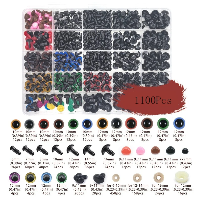 

New 1100Pcs DIY Screw Combination Color Plastic Crafts Safety Eyes Bear Soft Toy Animal Doll Amigurumi Accessories For Toy Gift
