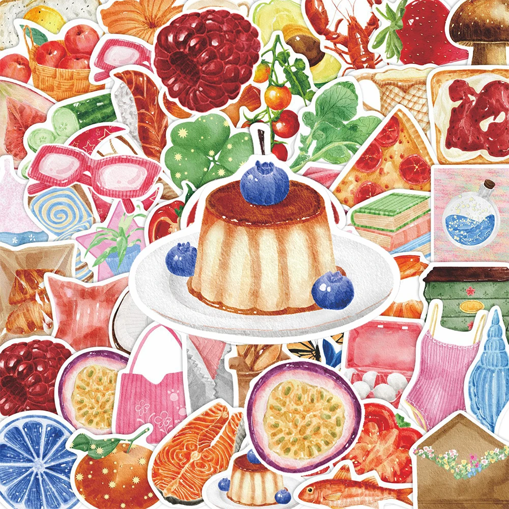 

10/30/66pcs Funny Watercolor Food Cartoon Stickers Art Aesthetic Graffiti Sticker DIY Notebook Phone Suitcase Decoration Sticker