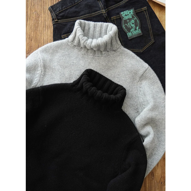 

00% чистая шерсть Thiened свитер с высоким воротником в американском стиле ретро Sle молодежная витилии трикотажная одежда для мужчин зимний сезон на голову