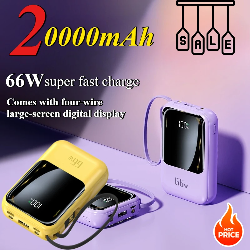 20000mAh PD66w Super Fast Charging Mini Comes with Line Power Bank Suitable for IPhone Huawei Samsung and Xiaomi