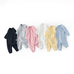 Newborn Baby Romper Boys And Girls Solid Color Cotton Long Sleeved One-piece Climbing Suit Unpacked Buttoned Bodysuit