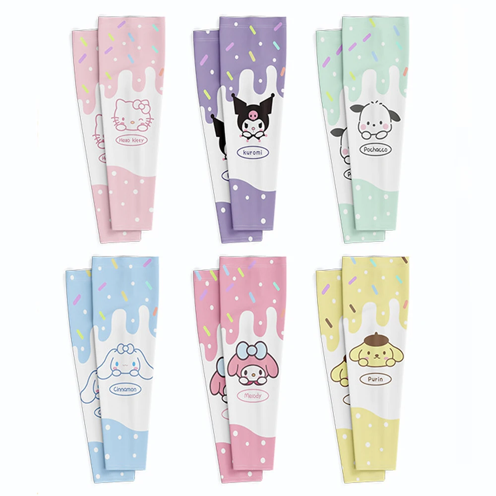 

MINISO Sanrio Anime Hello Kitty 1Pair Kid Arm Sleeves Sun Protection Cooling UV Protection Sleeves Anti Slip Ice Silk Arm Covers