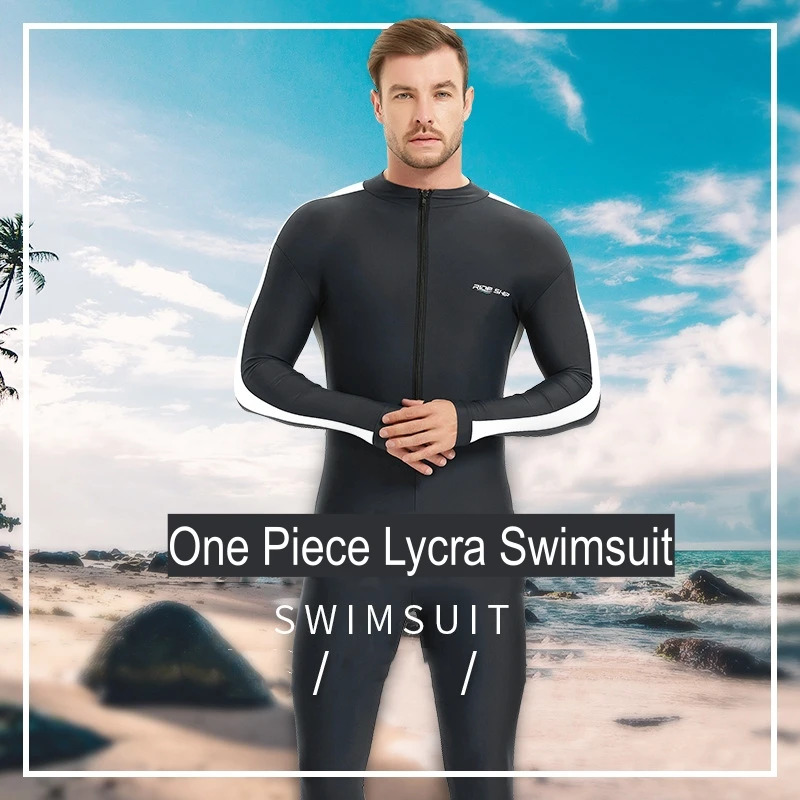 Traje de baño de manga larga para hombre, traje de buceo, protección solar, impermeable, secado rápido, UPF 50 + Lycra