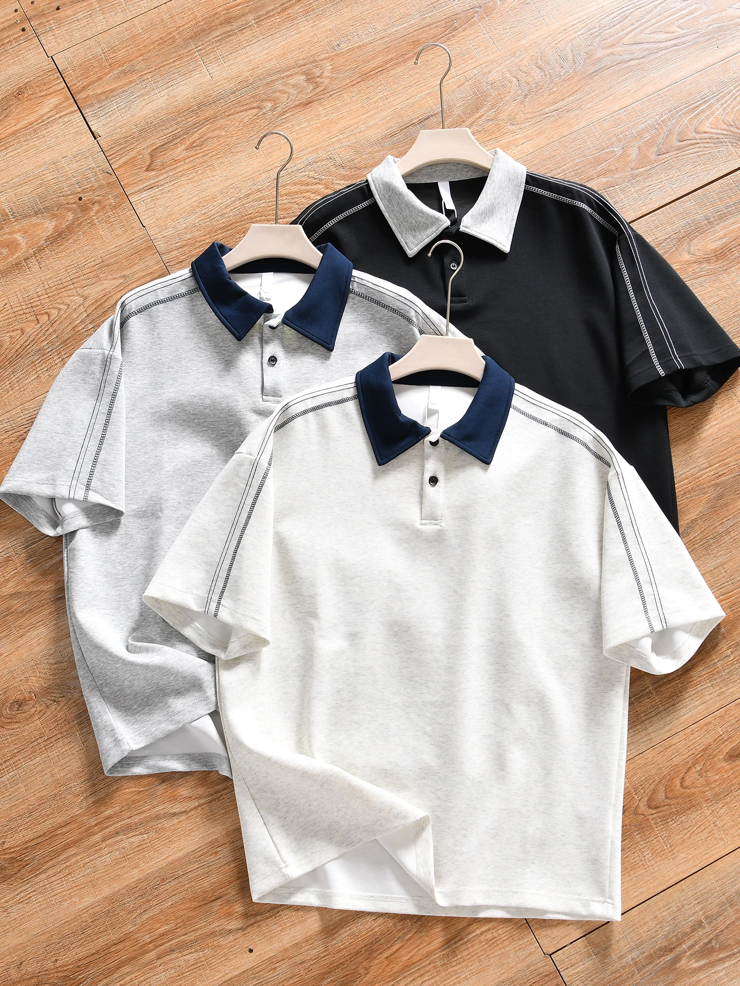 Summer Men's Fashionable Loose Short Sleeve  Shirt Air Layer Fabric Color Block Collar Casual Wear Polyester Cotton Blend