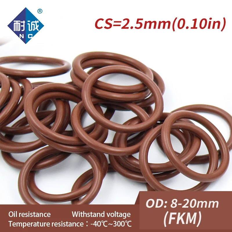 5 sztuk/partia gumy fluorowej pierścień brązowy FKM Oring Seal OD8/9/10/11/12/13/14/15/16/17/18/19/20*2.5mm o-ring uszczelka uszczelki oleju