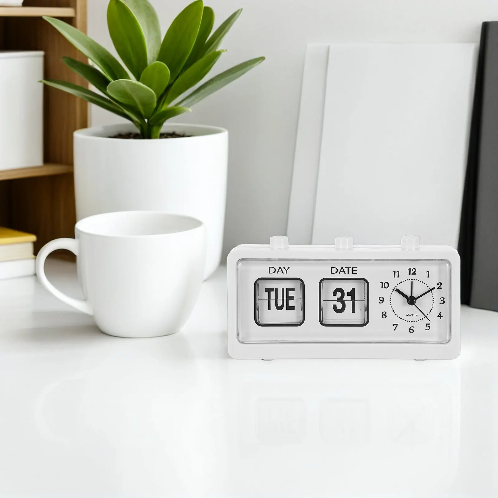 Retro Manual Flip Clock with Calendar Function - Easy Read Day Date Display for Children's Bedroom Office Desk -