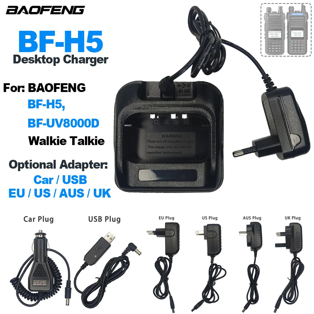 Walkie Talkie BAOFENG BF-H5 oryginalna ładowarka BF-UV8000D radia holownikowe ładowarka biurkowa adaptera do wyboru do samochodu/USB/EU/US/AUS/UK