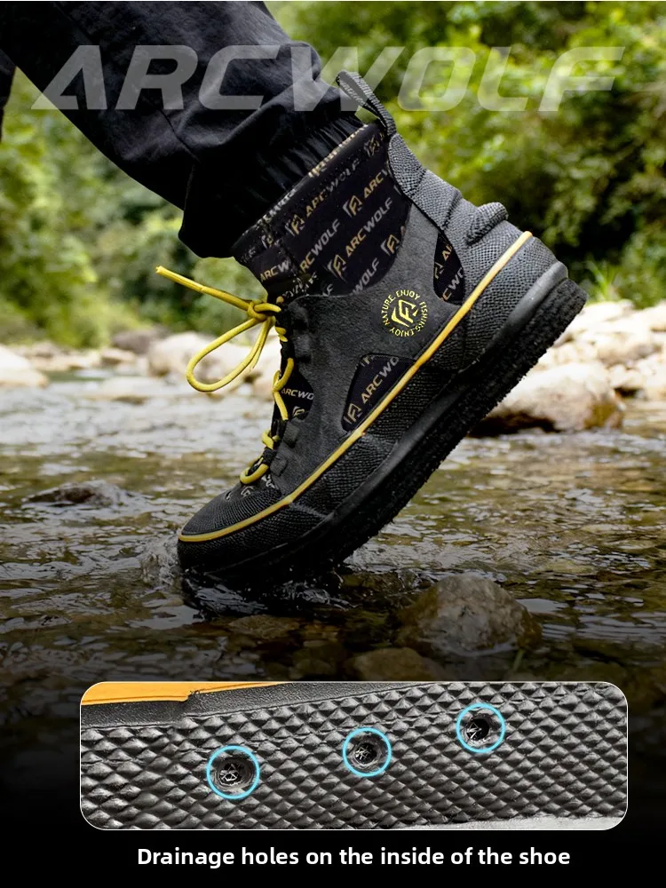Arcwolf Fishing Shoes Breathable Drainage Anti-slip Rocky Shore Fishing Shoes Felt Steel Nail Bottom Wading Stream Shoes