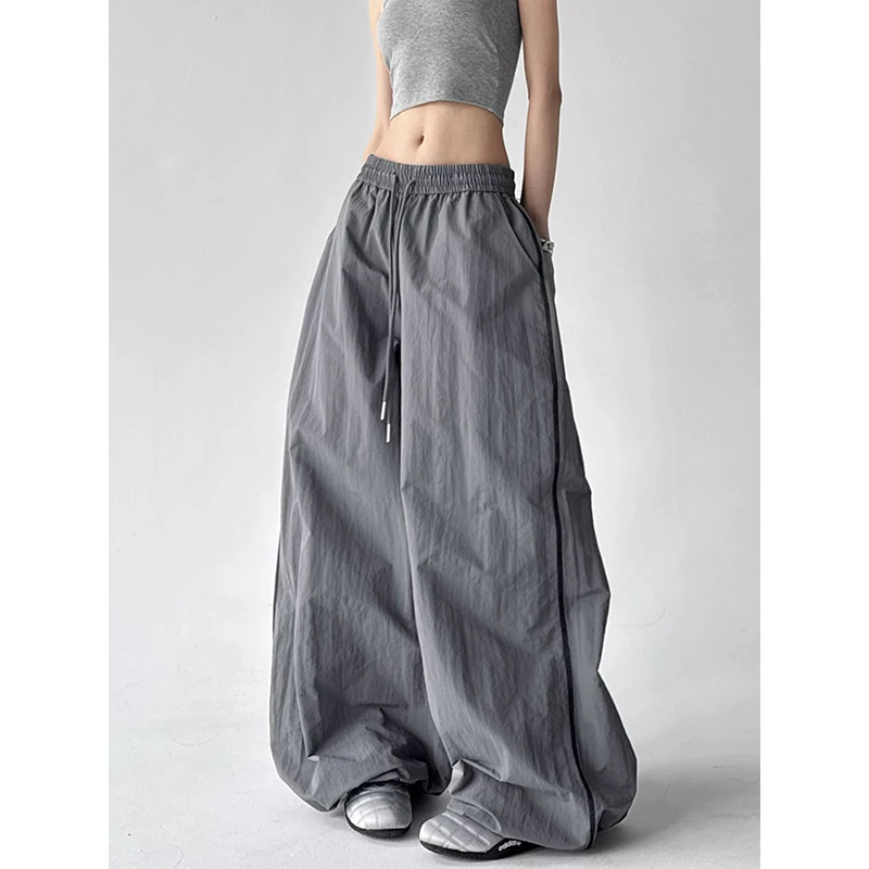 ZHIZOU Women's Gray Sweatpants Baggy Patchwork Pants Harajuku Aesthetic 2000s Style Y2k Vintage Oversize Hip Hop Trousers Summer - view 6