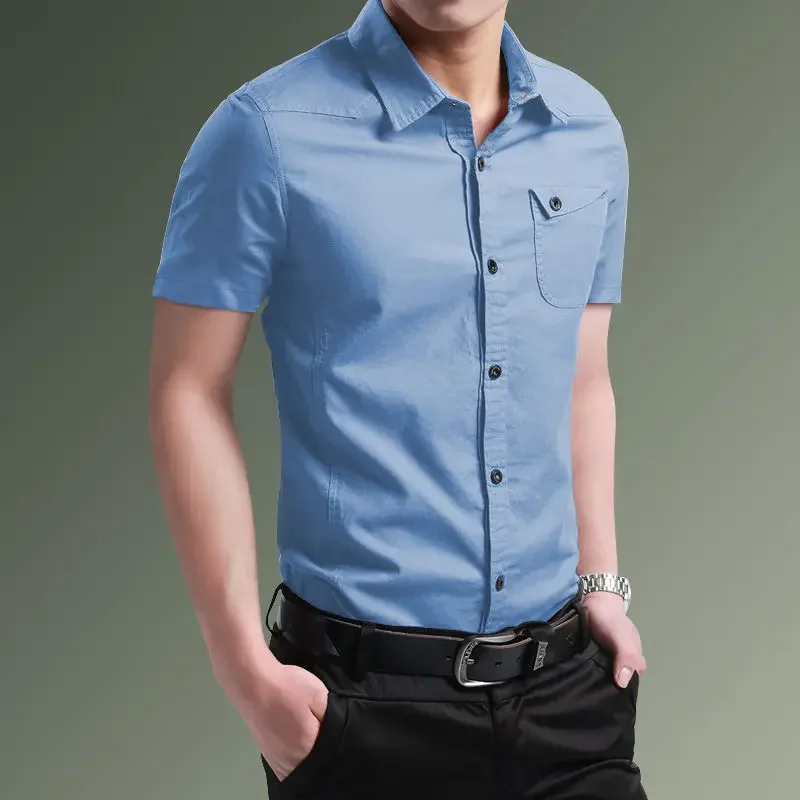 

Black Shirts for Men White with Pocket Plain Green Short Sleeve Red Blue Silk Cheap Brand Casual Fashion 2025 Collar Man Shirt