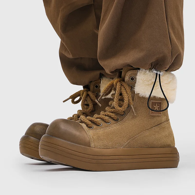 Men Boots Flat Basic Solid Ankle Shoes Winter Snow Boots For Woman Wool Fleece Warm Vintage Luxury Sneakers Brand Fashion