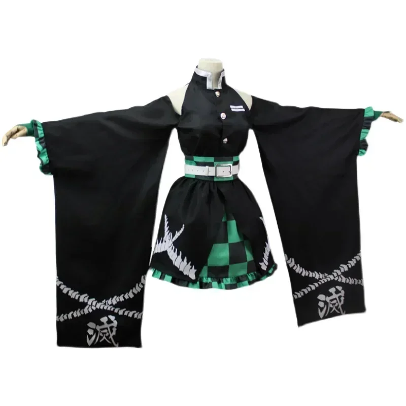 Tanjiro Kamadou Female Dress Anime Demon Slayer Kimetsu no Yaiba Sumiko Cosplay Costume Women Girls Black Dress Queen Outfit