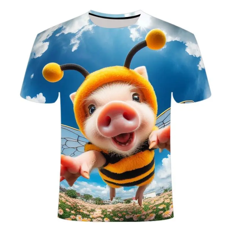 

Summer New Bee and Piglet 3D Digital Print Trendy,Cool and Individual Round-neck Short-sleeved T-shirt for Both Men and Women