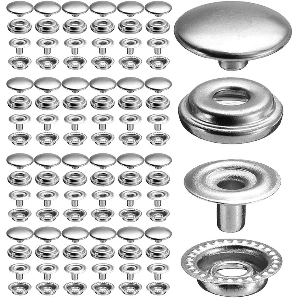 100pcs Metal Snap Fastener Kit 15mm Snap Button Press Stud Cap for Boat Canvas Bag Jacket Clothing Jeans Leather DIY Craft