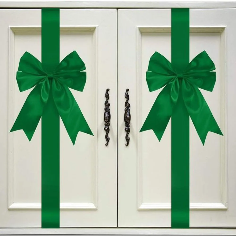 Home Decoration Large Size Christmas Cabinet Door Ribbon Bow Self-adhesive Green/Red Gift Wrapping Bow Window Bow Outdoor