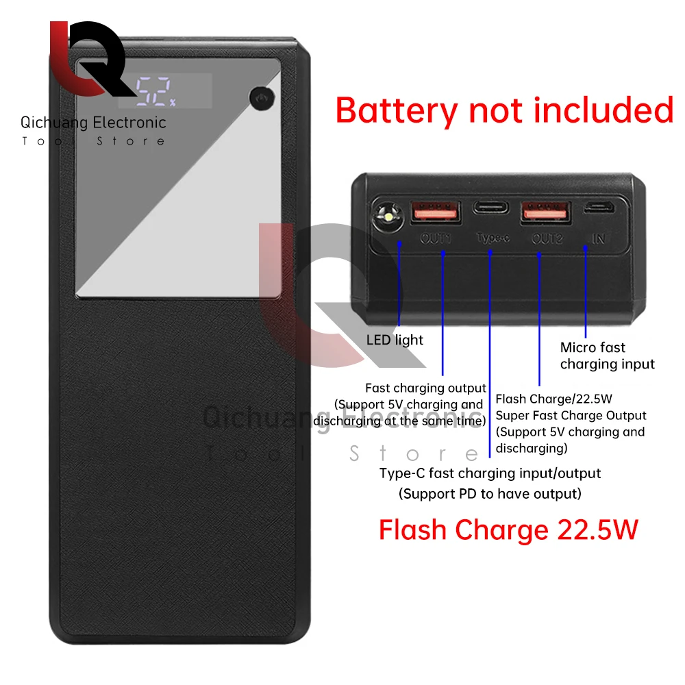 6 x 26650 DIY Power Bank for Shell No Welding Quick Charging Outside Cover for CASE DIY Power Bank for shell Kit Accessory 22.5W