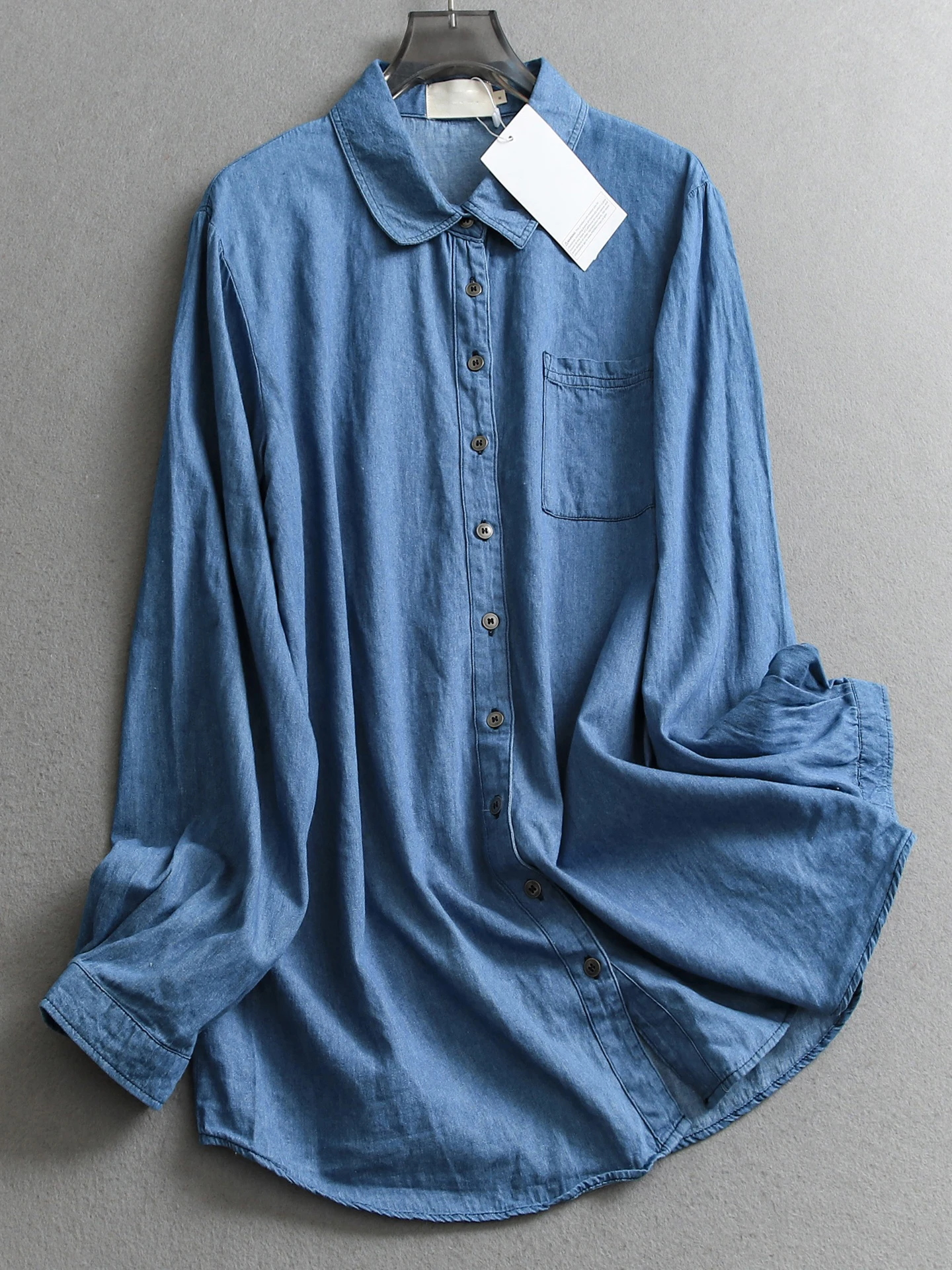 

Retro Blue Korean Style Loose Slimming Long Sleeve Casual Women's Denim Shirt Layering Spring 2026 New Arrival W067