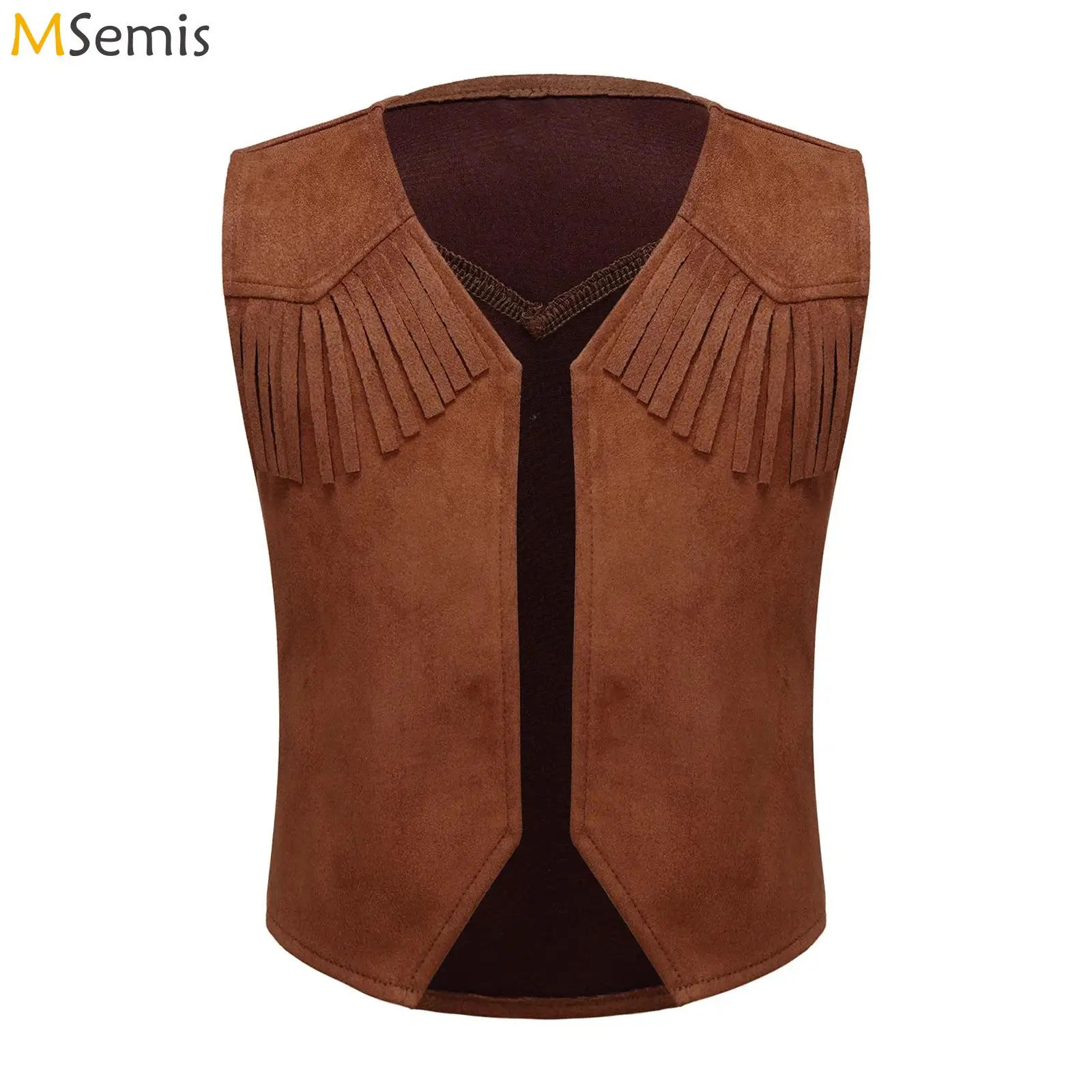 

Kids Western Cowboy Costume Denim Vest Brown Suede Tassel Jacket Waistcoat Carnival Festival Outfit Role Play Halloween Clothes