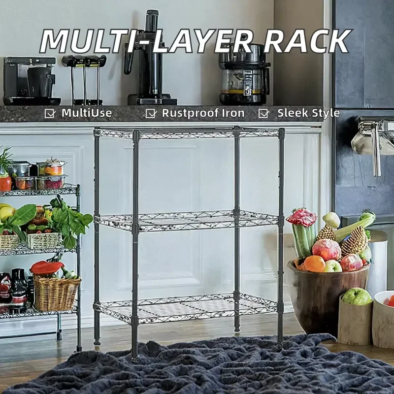 Heavy Duty 4 Tier Steel Wire Rack Adjustable Metal Storage Shelf Corrosion Resistant Organizer for Kitchen Garage Home