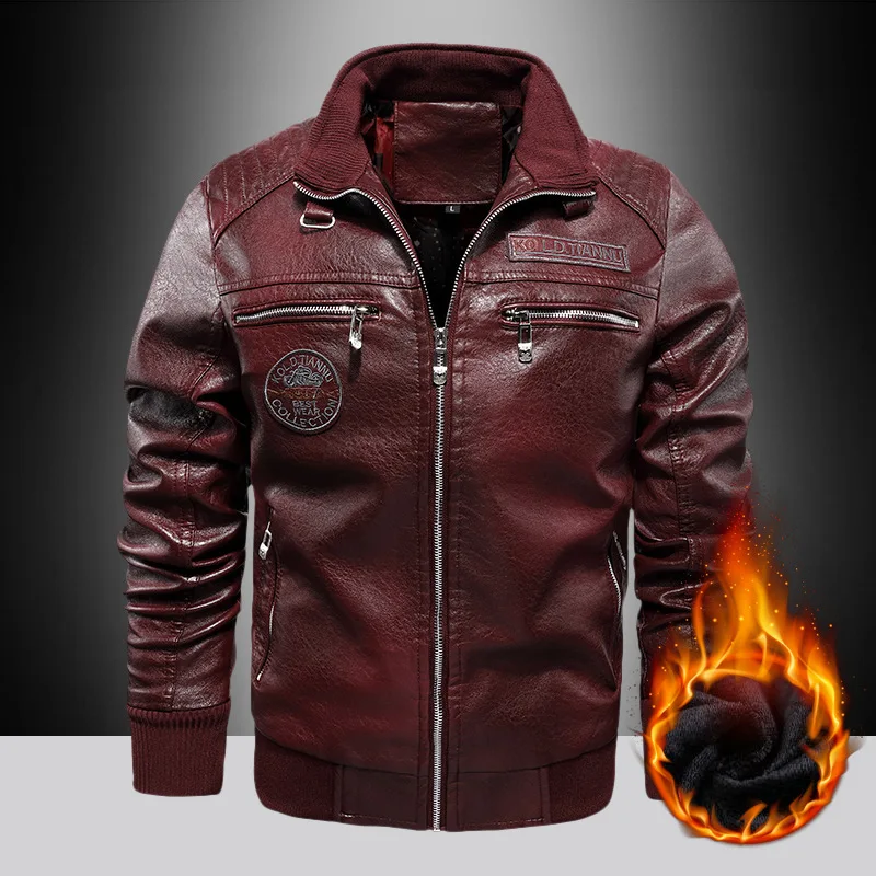 

Autumn Men's Standing Collar Warm and Windproof Korean Leather Jacket