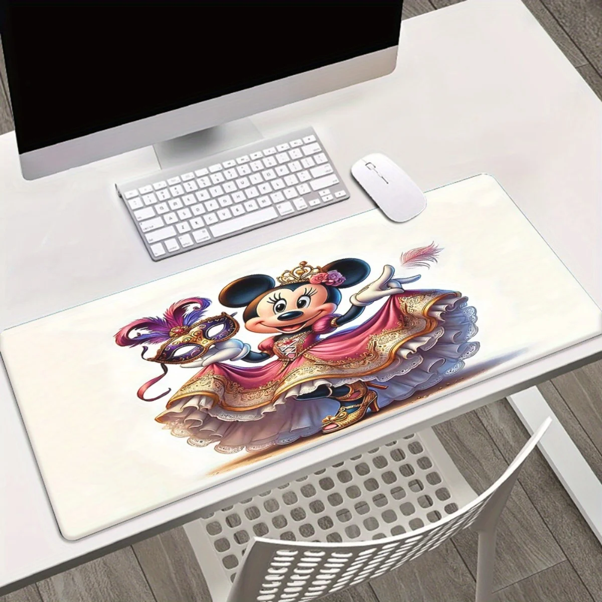 

1pc Disney Minnie Mouse XXL Large Mouse Pad - Non-Slip Rubber Base, Vibrant Minnie Mouse Design with Golden Accents & Pink Dress