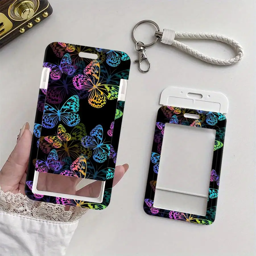 Graffiti Butterflies Cover Case 1Pc Card Holder Retractable Credit Card Holders Holders Child Bus with lanyard Badge Bank ID