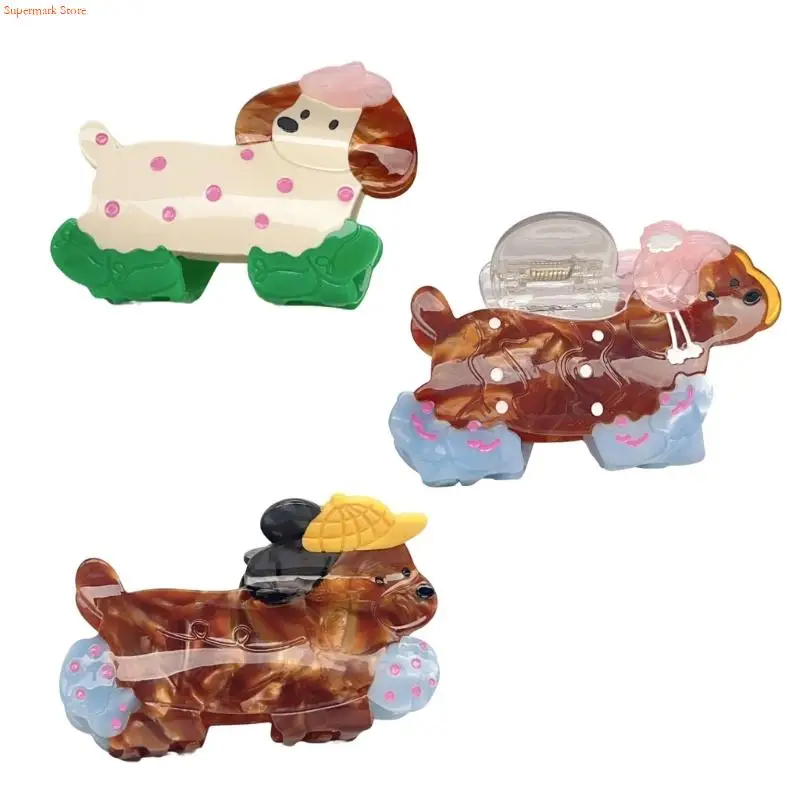 

Q5WE Cartoon Dog Hair Clip Claw Acetate Barrettes для женщин практические для вьющихся волос отлично подходит для активного