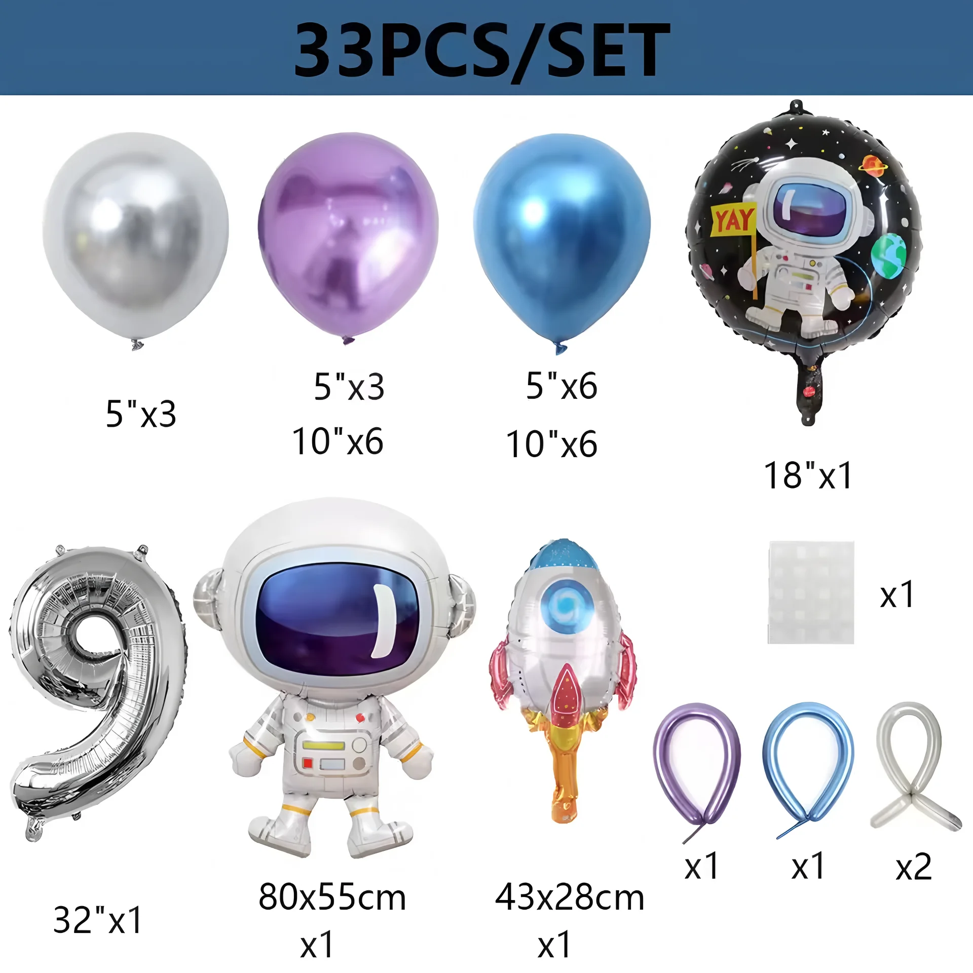33-teiliges Weltraum-Astronauten-Raketen-Ballon-Set, Weltraumschiff-Galaxie-Planeten-Thema, Geburtstagsdekoration, Ballonsäule für Jungen – Detail 11