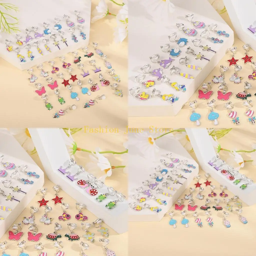 N5KA Pairs of 20 Clip on Earrings Colorful Non-pierced Earring Party Favor-Princess