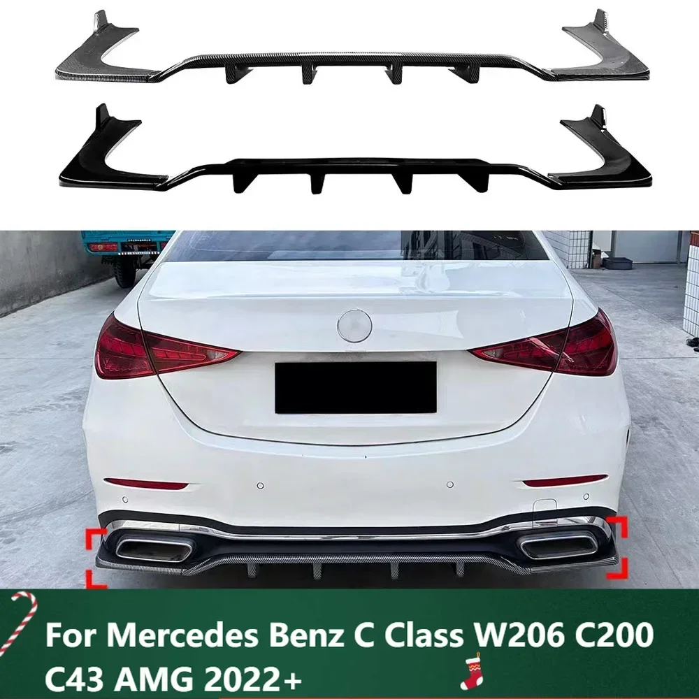 New！For Mercedes Benz C Class W206 C200 C43 AMG 2022+ Car Rear Bumper Lip ABS Spoiler Glossy Black Or Carbon Fiber Look Body Kit