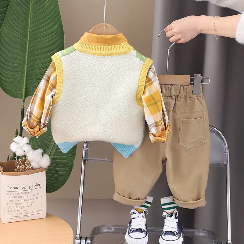 Boys Clothing Sets 2024 Spring Autumn Children Knitted Vest Shirts Pants 3pcs Suit For Baby Tracksuits Kids Outfits Toddler 4 5Y