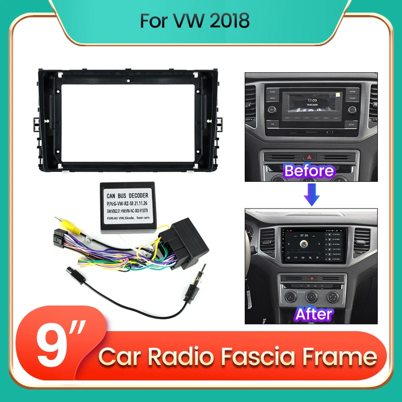 2 Din Autoradio Rahmen für VW Volkswagen MQB POLO VI Jetta MK7 T6 Bora 9" DVD GPS MP5 Android Multimedia Armaturenbrett Montage Panel