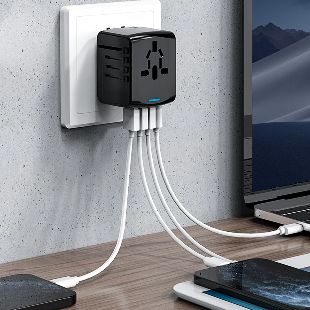 All-in-One Worldwide Wall Charger 100V-250V AC Socket Converter 3 USB and 1 Type C Ports for for USA EU UK AU Cell Phone Laptop