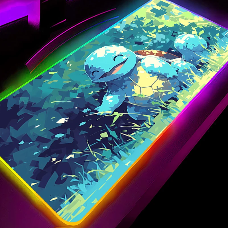 Anime Gaming Speed Mouse Pad LED Pokemon Squirtle Gamer Locking Edge Mouse Mat Backlight Keyboard Mousepad RGB Computer Desk Mat