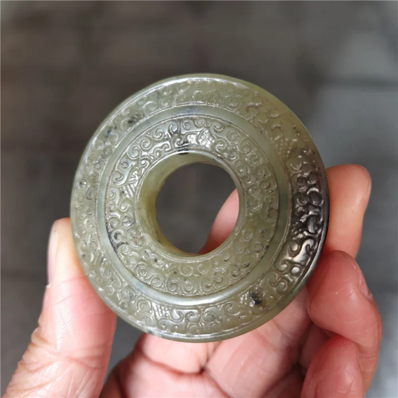 Stone Antique Miscellaneous Natural Xiu Jade Vintage Craft Xiu Jade Double-Sided Cloud Pattern Round Ring Pendant Wholesale