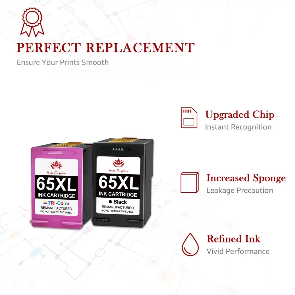 3PK 65 XL 65XL Ink Cartridge For Deskjet 2600 2652 2636 ENVY 5010 5052 5055  (2BK+1COLOR)