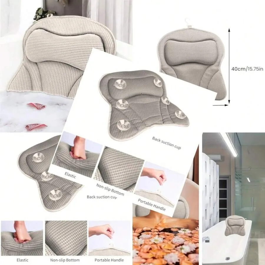 

Bath Pillow 4D Bath Tub Pillows For Head Tub Pillow For Bathtub With 6 Non-Slip Suction Cups Bathtub Headrest Cushion Fits All