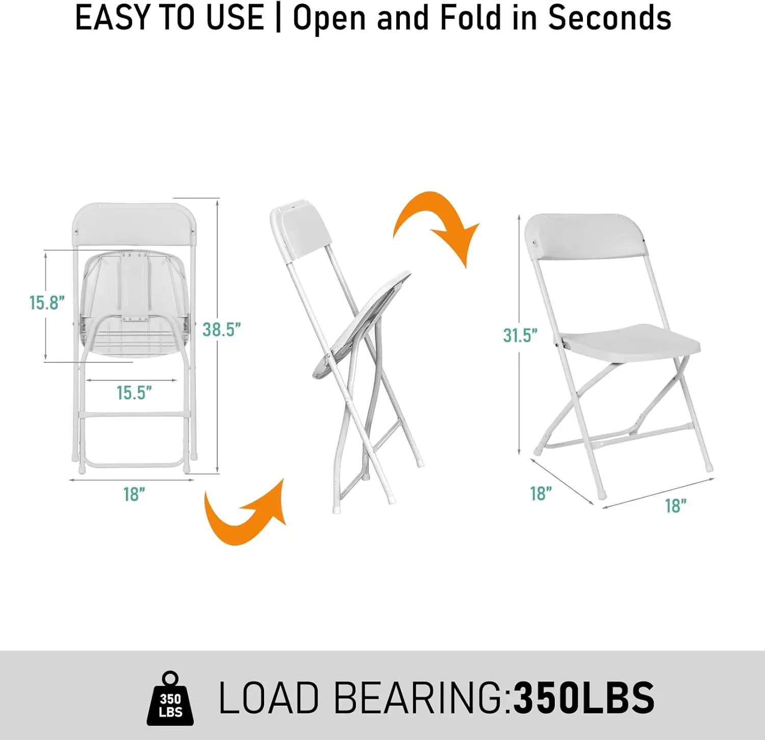 10 Pack White Plastic Folding Chair for Indoor Outdoor Commercial, 350 lb Capacity Plastic Folding Chairs with Steel Frame