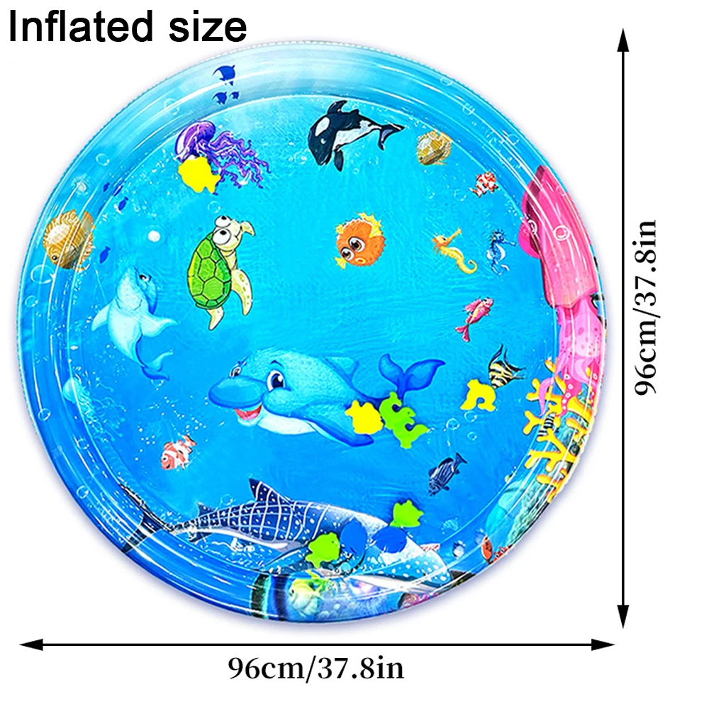 1pc Round Dolphin Inflatable PVC Playing Mat 96cm/37.8inch Baby Play Water Mat Toddler Pad Kids Early Education Activity Toy Mat