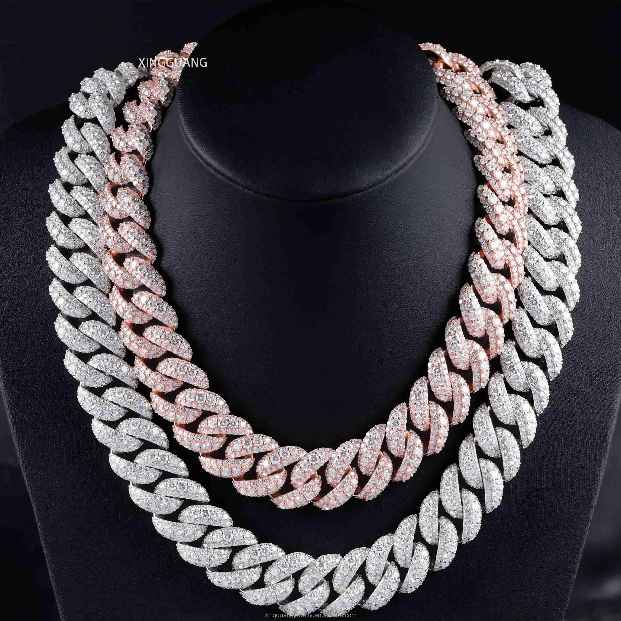 Hip 14/16/18MM Hop Full Ice Out Large Moissanite in the Middle 18K Gold Plated VVS Diamond Silver Cuban Link Chain Necklace..