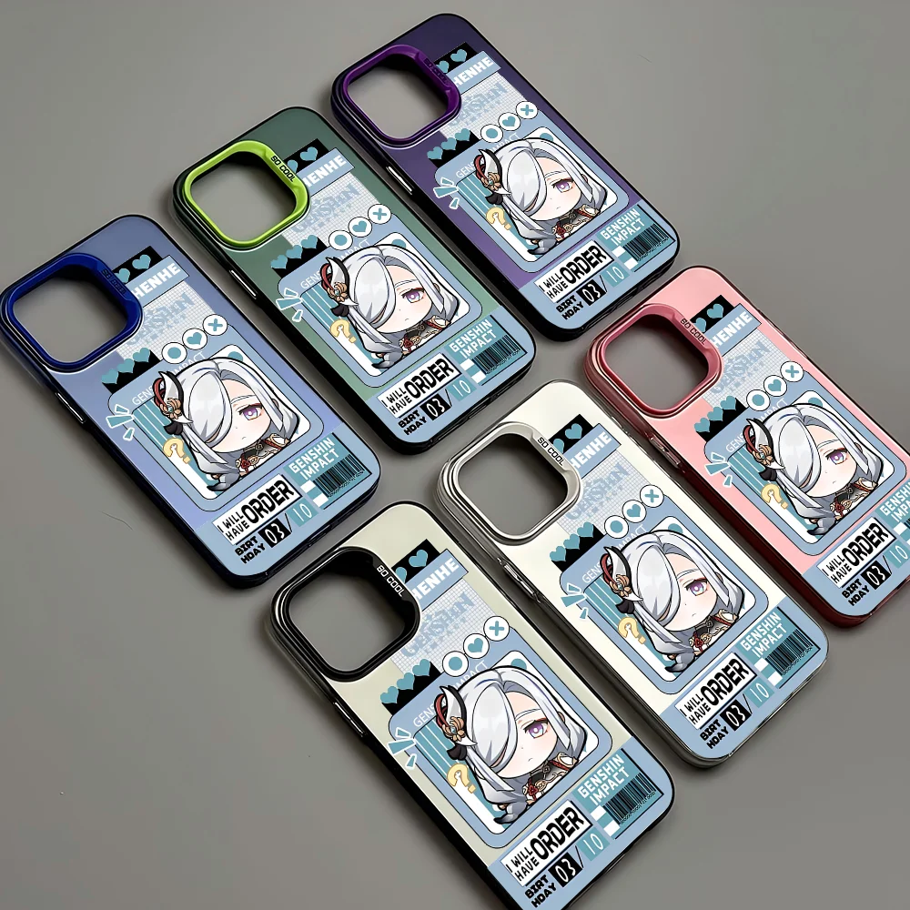 

Shenhe Genshin Impact Art Phone Case IMD Color Silver Shell For IPhone 16 15 14 13 12 Pro Max Plus