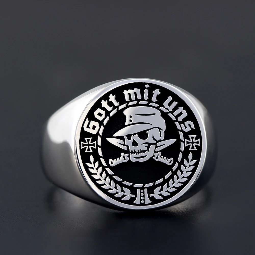 Gott Mit Uns German Cross Skull Silver Ring