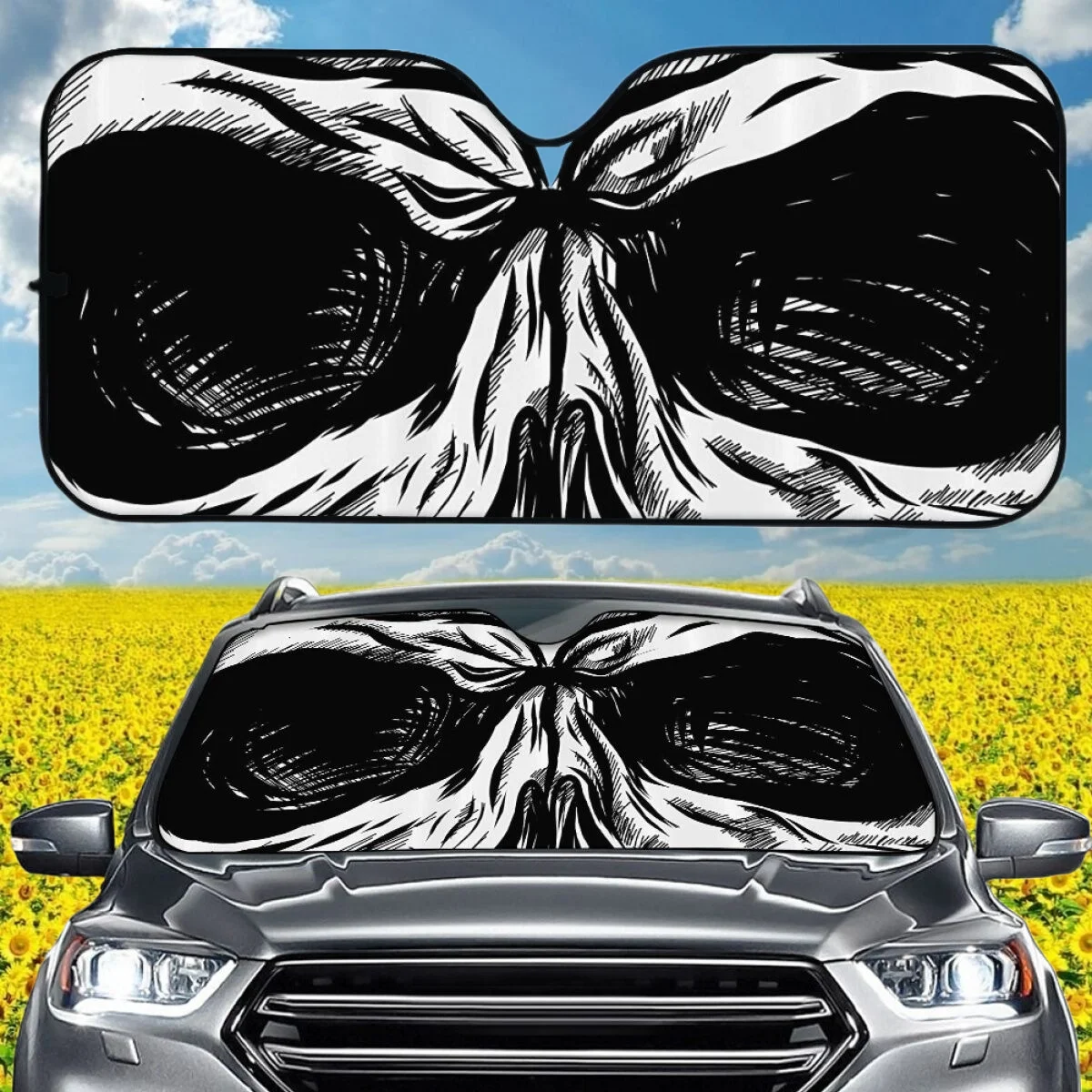 Car Sun Shade Halloween Gift Scary Skeleton Pattern Easy Installation Dirt Resistant Car Accessories Windshield Covers Fashion