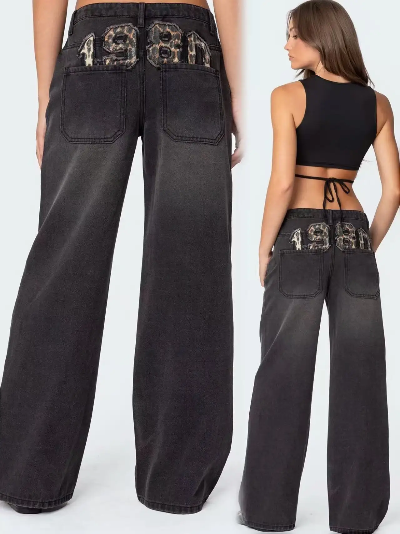 

Женские джинсы-клеш с низкой талией, в американском ретро-стиле, с вышивкой, удлиненные, из хлопка, эластичные, прямого кроя