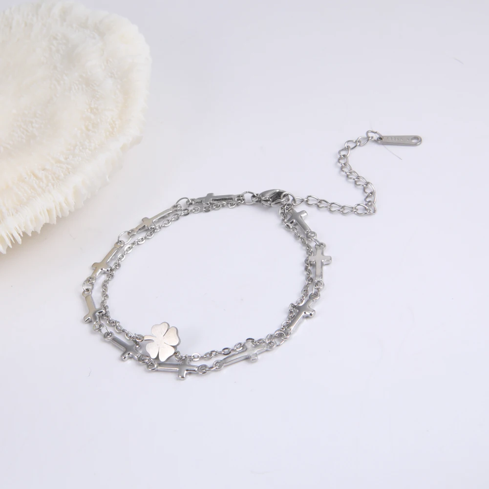 Kkjoy Edelstahl Fußkette für Damen und Herren, silberfarben, vierblättriges Kleeblatt, Fußkettchen, einfache Perlen, Modeschmuck, Accessoires, Neu – Detail 11