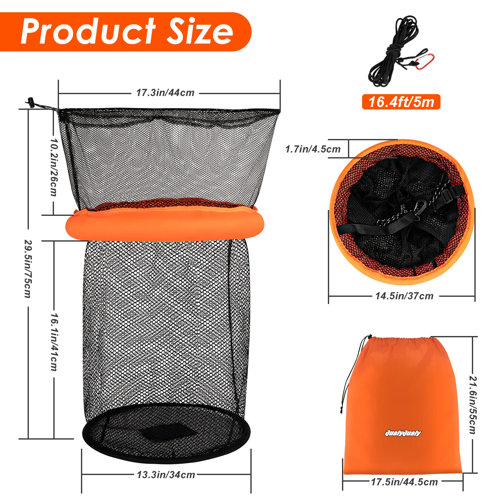 1pcs Fishing Net For Fish Shrimp Orange Floating Landing Storage Nets Portable Foldable Mesh Octopus Fishing Basket Cage