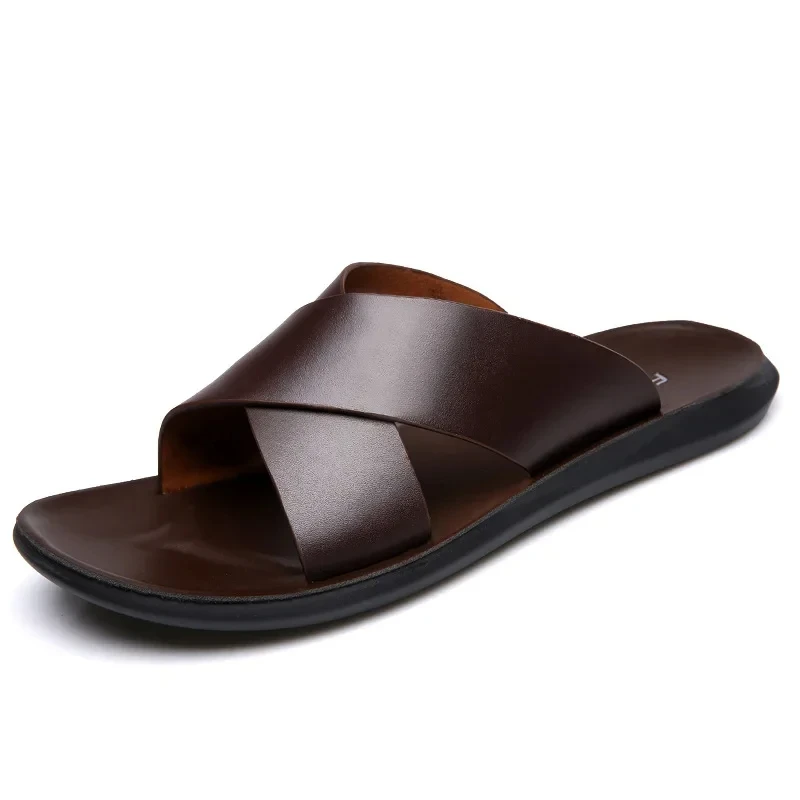 2024 New Designer Men Sandals Summer Fashion Genuine Leather Simple Vietnam Slipper Comfortable Cool Beach Shoes